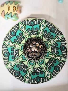 Aqua, Green & Teal Compact Magnifying Mirror on Mandala Design Of Choice